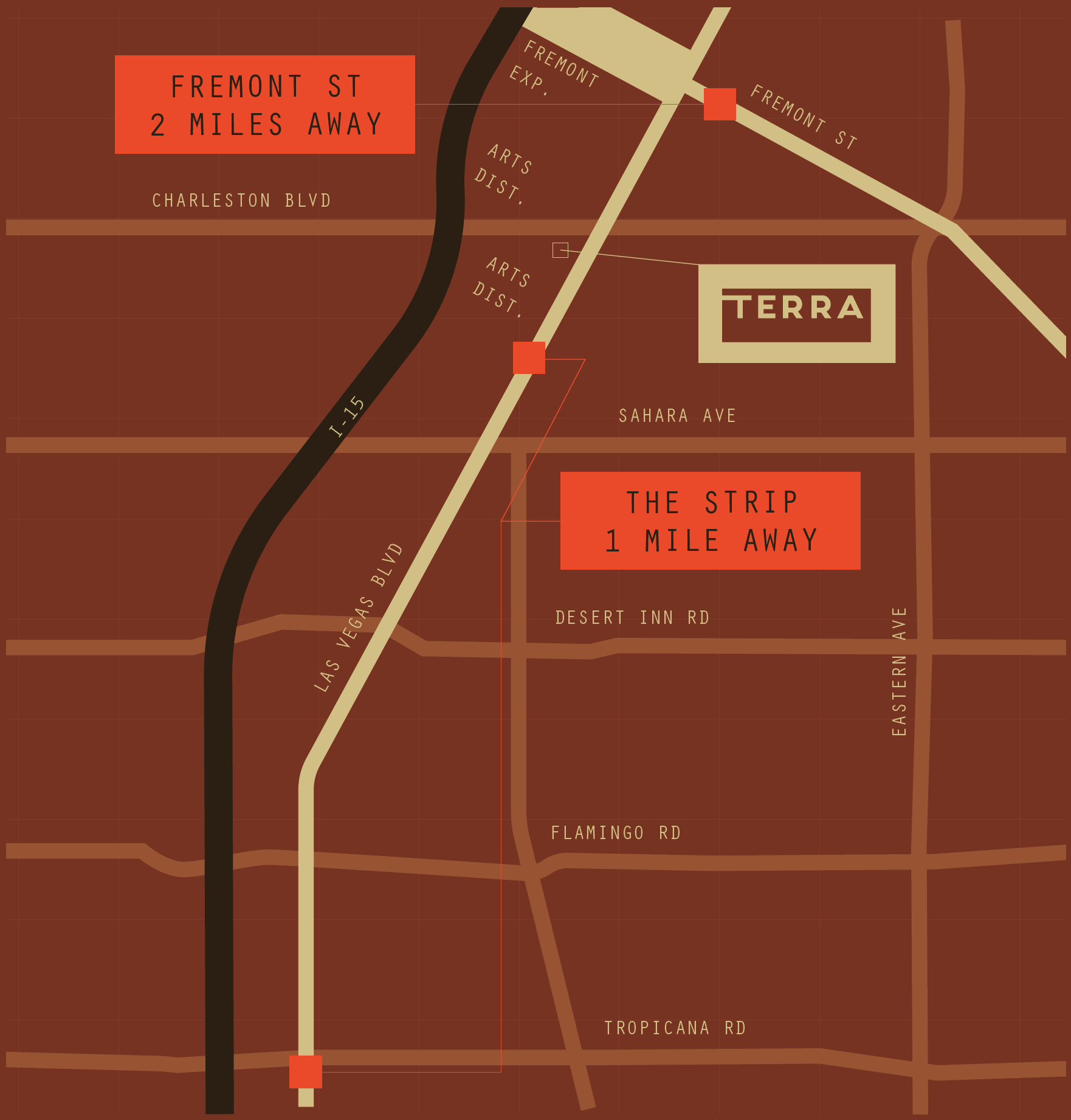 Map showing Terra's location relative to the Las Vegas Strip and Fremont Street